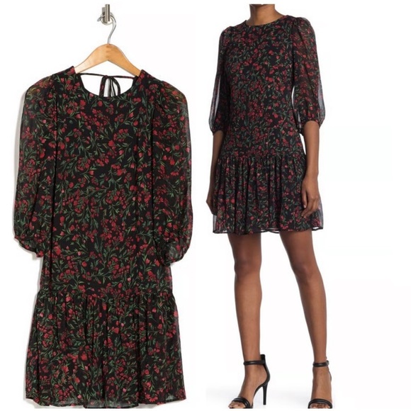Calvin Klein Floral Long Sleeve Chiffon Dress Size 6 - Picture 1 of 8
